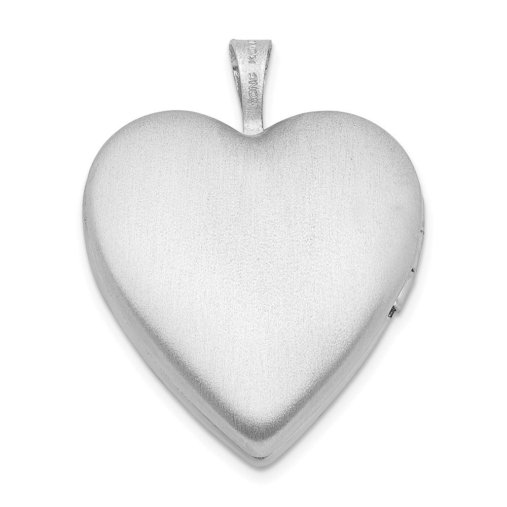 Sterlingsilber Rhodiniert 20mm Satiniert, Emaille, Diamantiert Blumen Herz Medaillon
