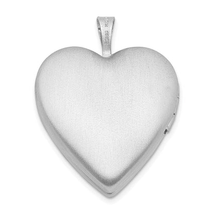 Sterlingsilber Rhodiniert 20mm Satiniert, Emaille, Diamantiert Blumen Herz Medaillon