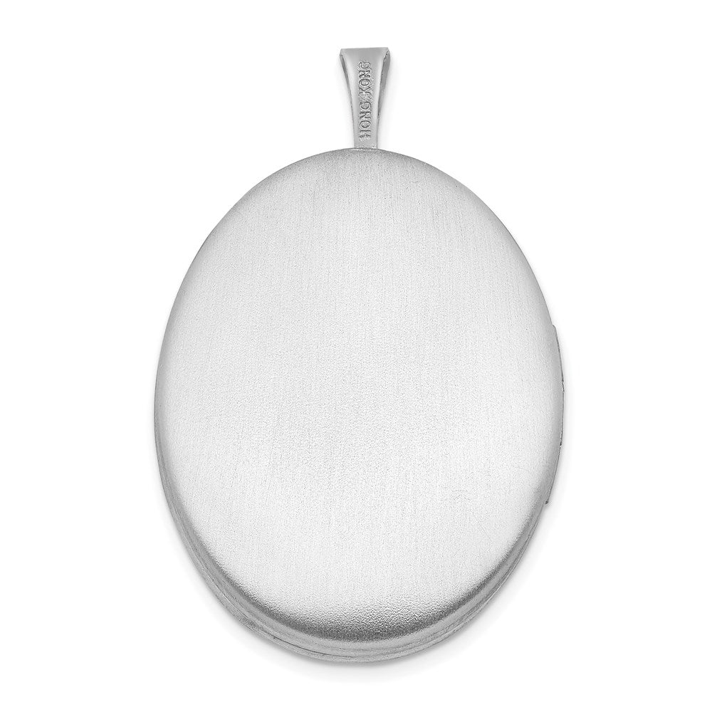 Sterlingsilber Rhodiniert Satiniert Emaille & Diamantiert Blumen Herz Oval Medaillon