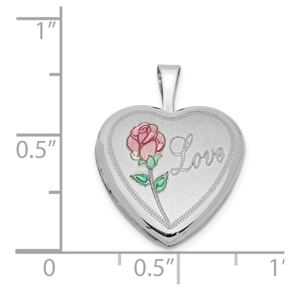 Sterlingsilber Rhodiniert 16mm Emailliert & Diamantiert Liebe Herz Medaillon