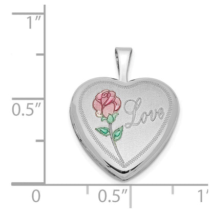 Sterlingsilber Rhodiniert 16mm Emailliert & Diamantiert Liebe Herz Medaillon