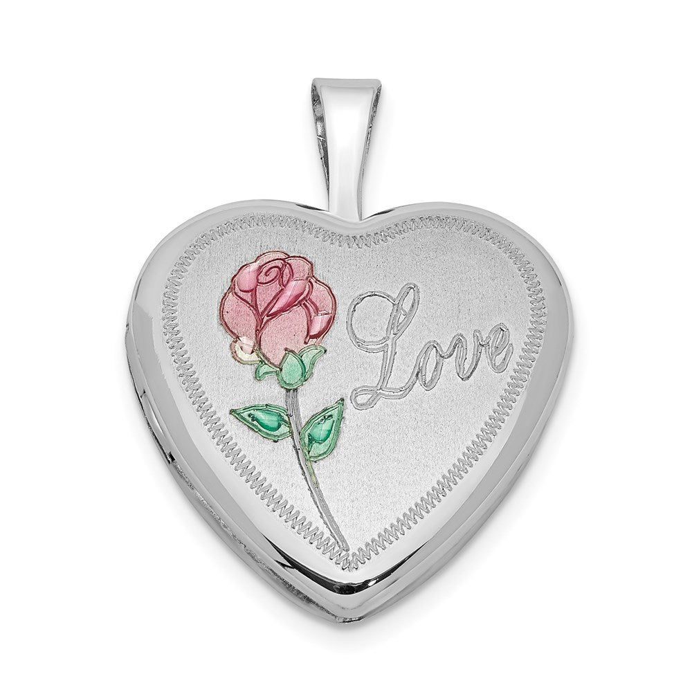 Sterlingsilber Rhodiniert 16mm Emailliert & Diamantiert Liebe Herz Medaillon