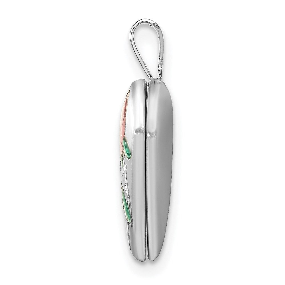 Sterlingsilber Rhodiniert Satiniert & Emailliert I Liebe You Rose Herz Medaillon