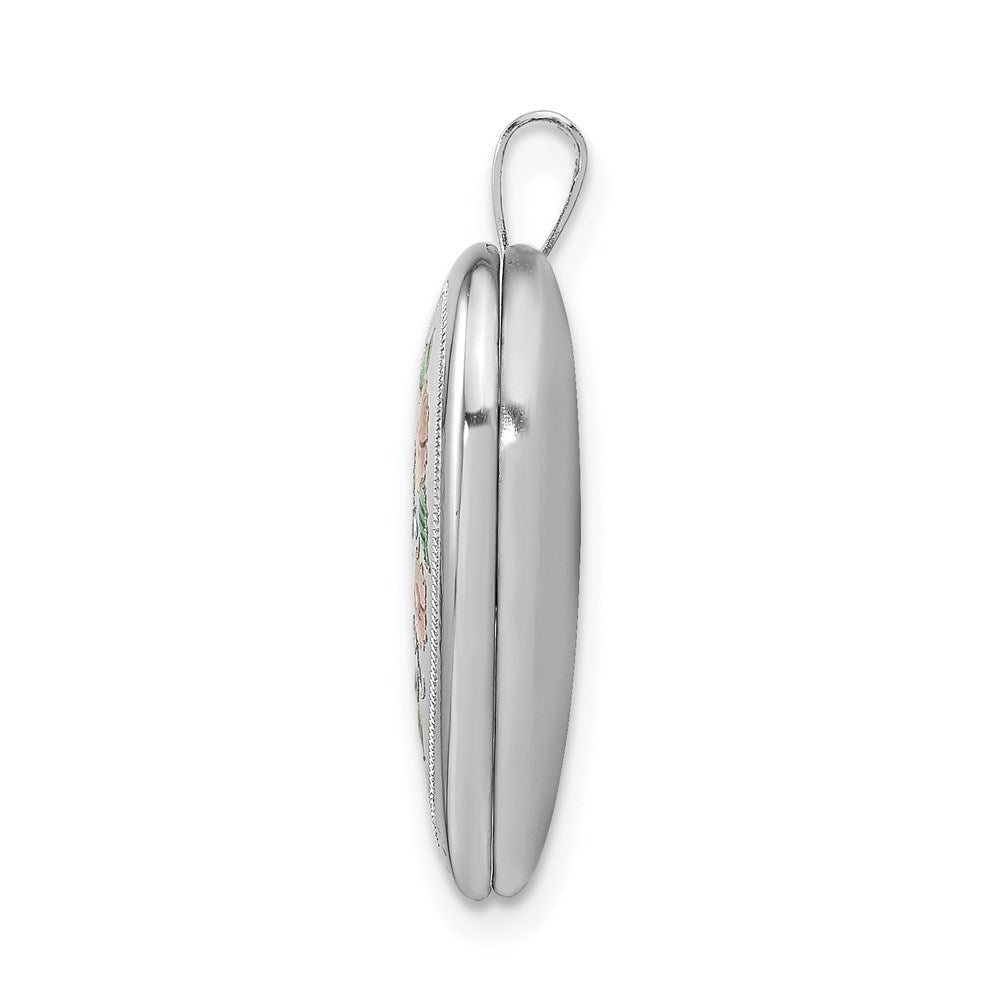 Sterlingsilber Rhodiniert 20mm Diamantiert & Emailliert Liebe Herz Medaillon