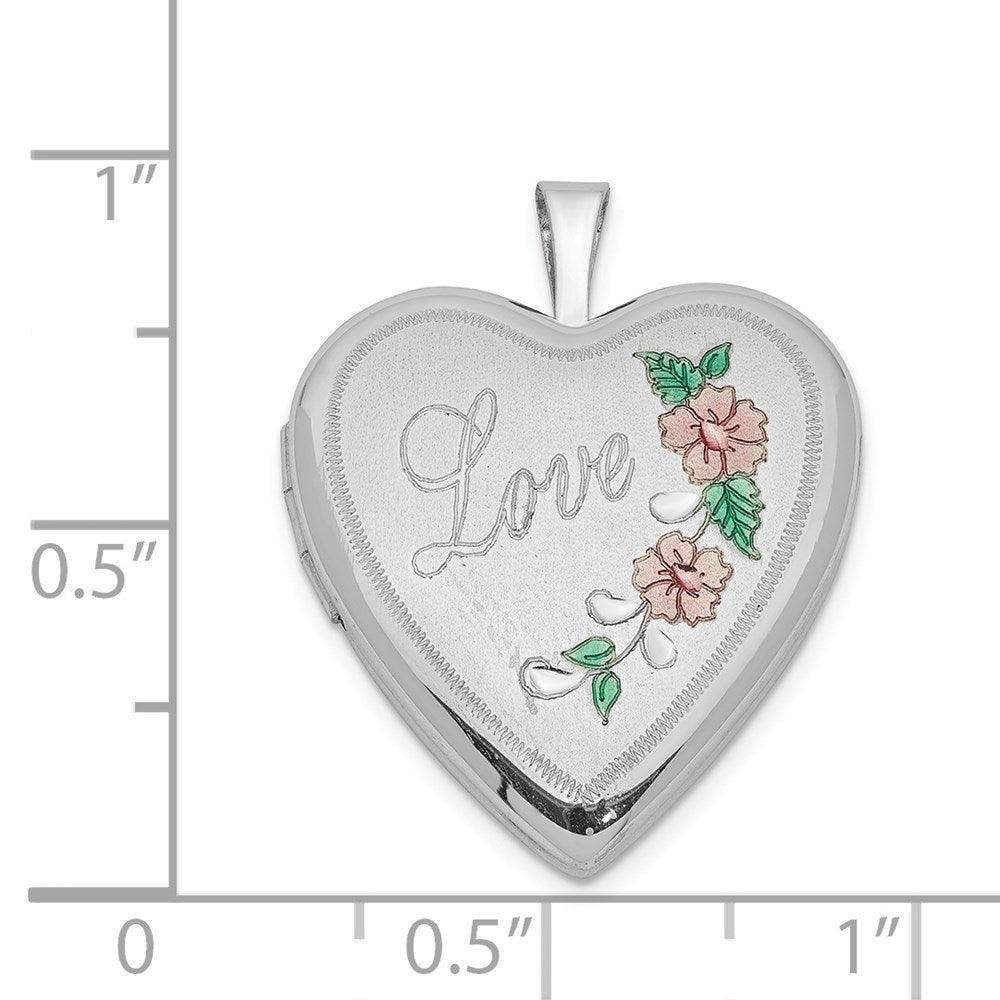 Sterlingsilber Rhodiniert 20mm Diamantiert & Emailliert Liebe Herz Medaillon