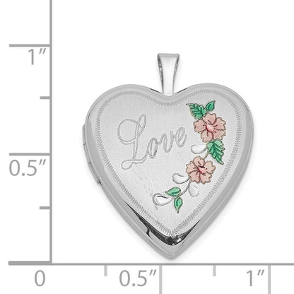 Sterlingsilber Rhodiniert 20mm Diamantiert & Emailliert Liebe Herz Medaillon