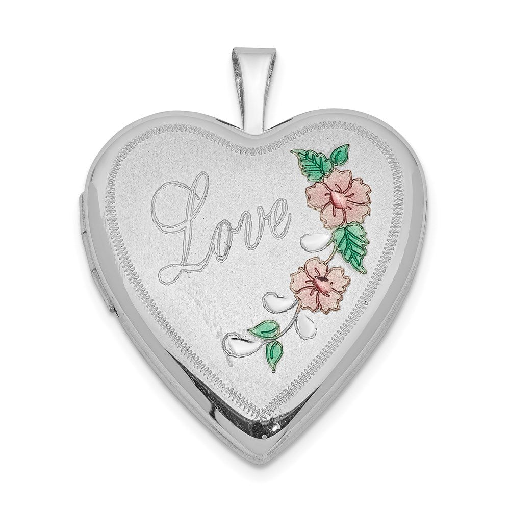Sterlingsilber Rhodiniert 20mm Diamantiert & Emailliert Liebe Herz Medaillon