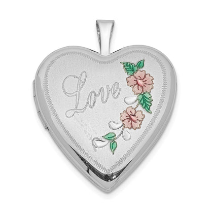 Sterlingsilber Rhodiniert 20mm Diamantiert & Emailliert Liebe Herz Medaillon