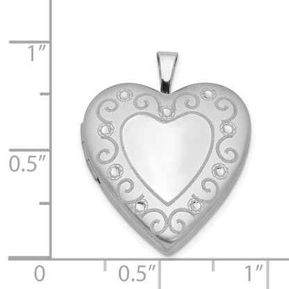 Sterlingsilber Rhodiniert 20mm Diamantiert Herz Medaillon