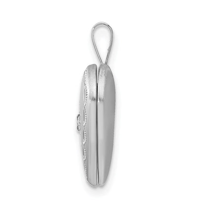 Rhodiniertes Sterlingsilber-Medaillon mit Herz und Stern, satiniert und diamantiert