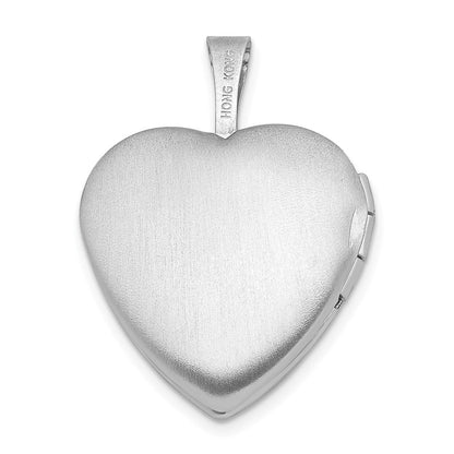 Rhodiniertes Sterlingsilber-Medaillon mit Herz und Stern, satiniert und diamantiert