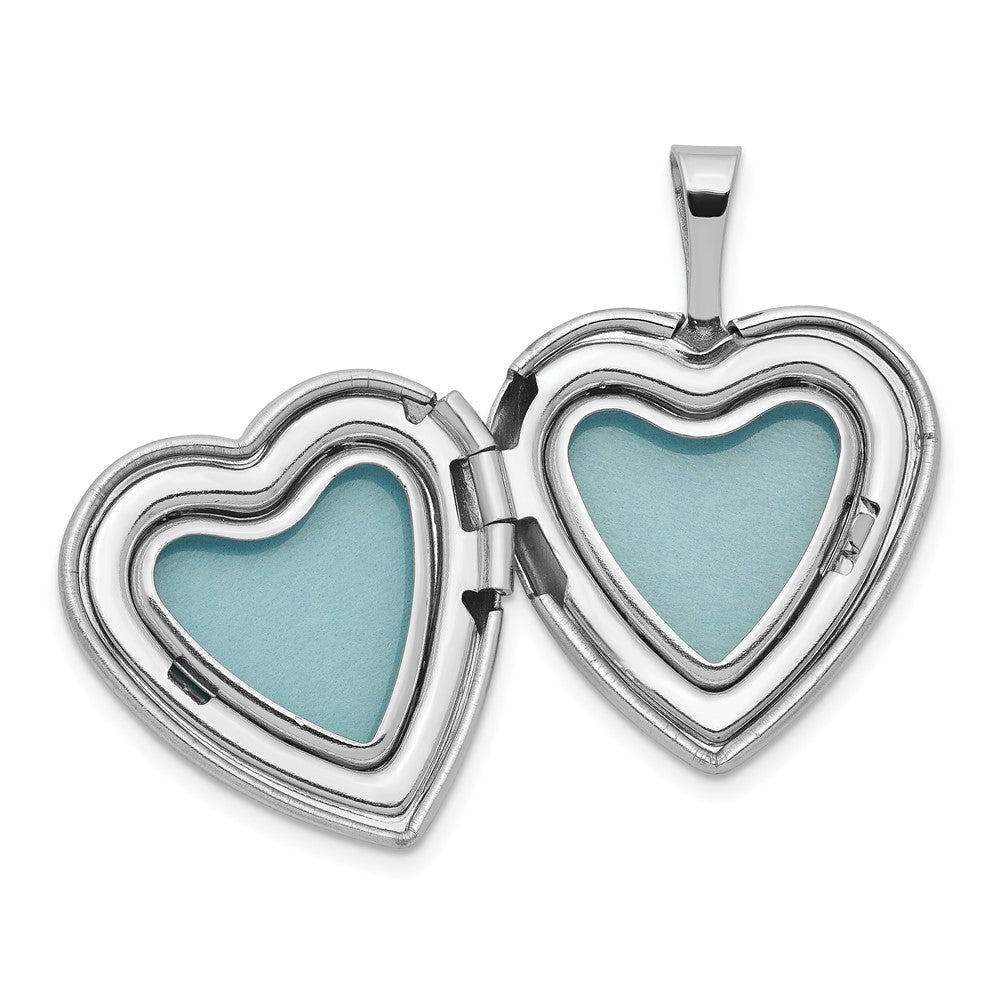 Rhodiniertes Sterlingsilber-Medaillon mit Herz und Stern, satiniert und diamantiert