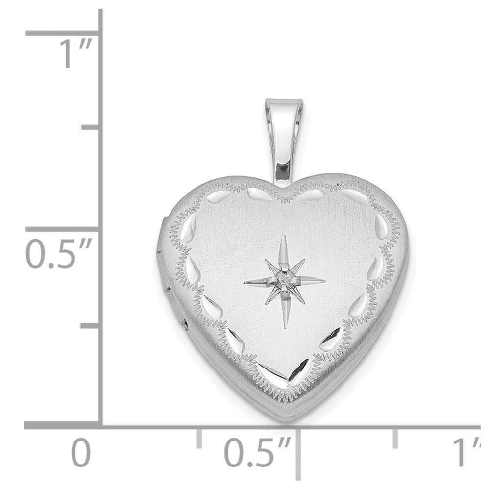 Rhodiniertes Sterlingsilber-Medaillon mit Herz und Stern, satiniert und diamantiert