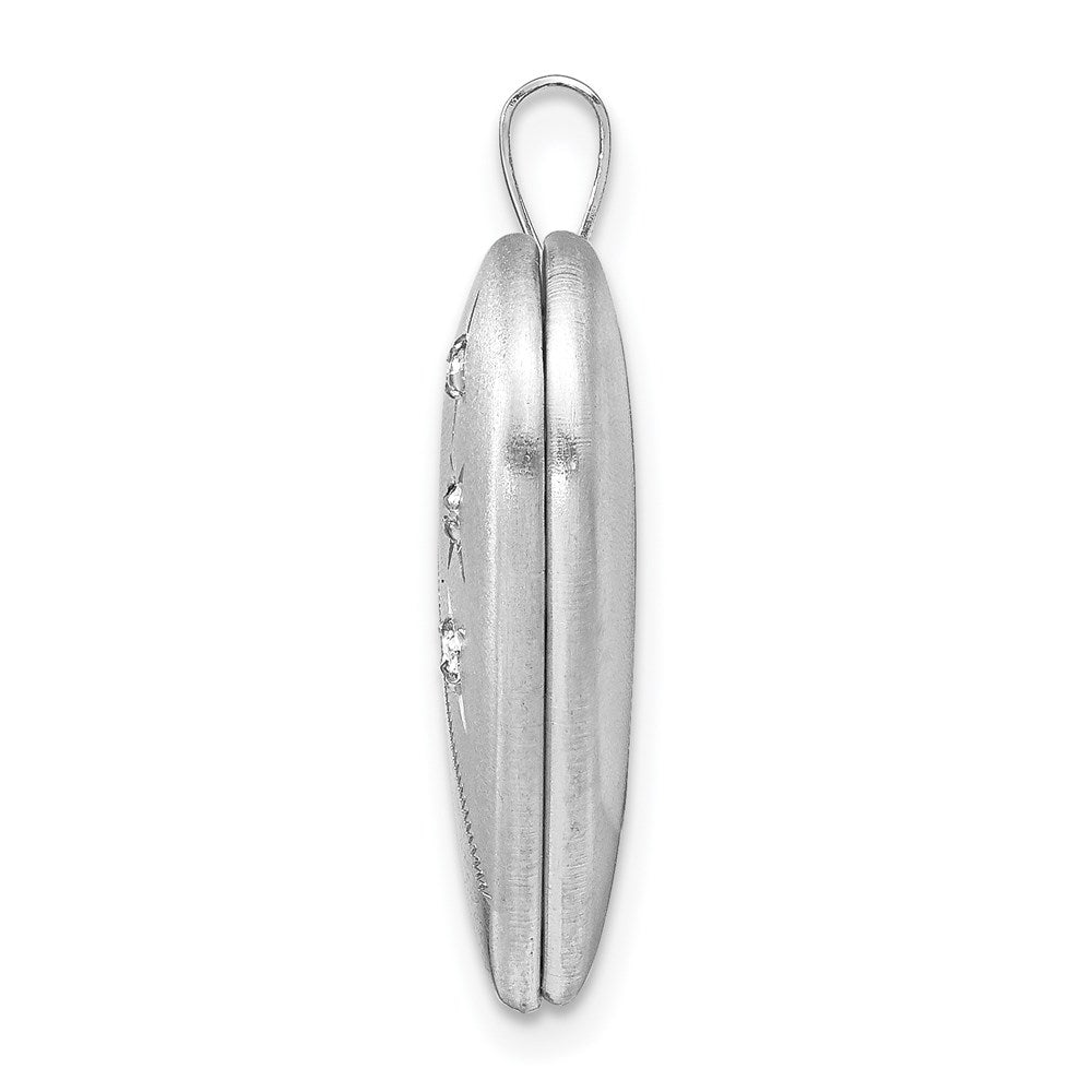 Sterlingsilber Rhodiniert Poliert & Satiniert Diamant 20mm Herz Medaillon