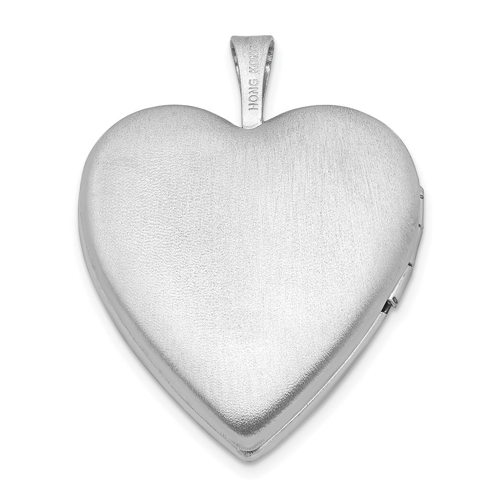 Sterlingsilber Rhodiniert Poliert & Satiniert Diamant 20mm Herz Medaillon