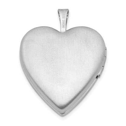 Sterlingsilber Rhodiniert Poliert & Satiniert Diamant 20mm Herz Medaillon