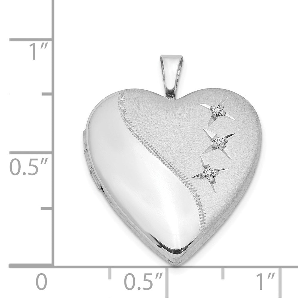 Sterlingsilber Rhodiniert Poliert & Satiniert Diamant 20mm Herz Medaillon