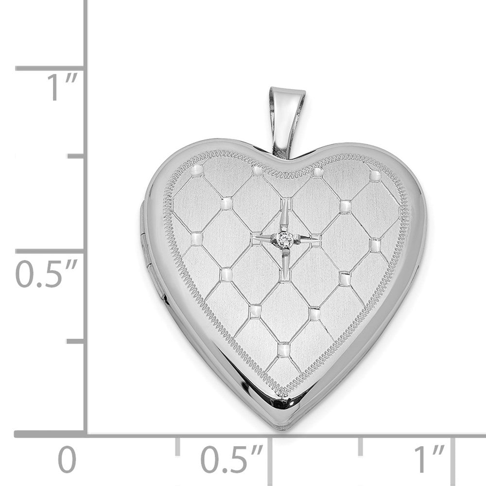 Anhänger Herz-Medaillon aus rhodiniertem Sterlingsilber, 20 mm, diamantiert, mit Diamant