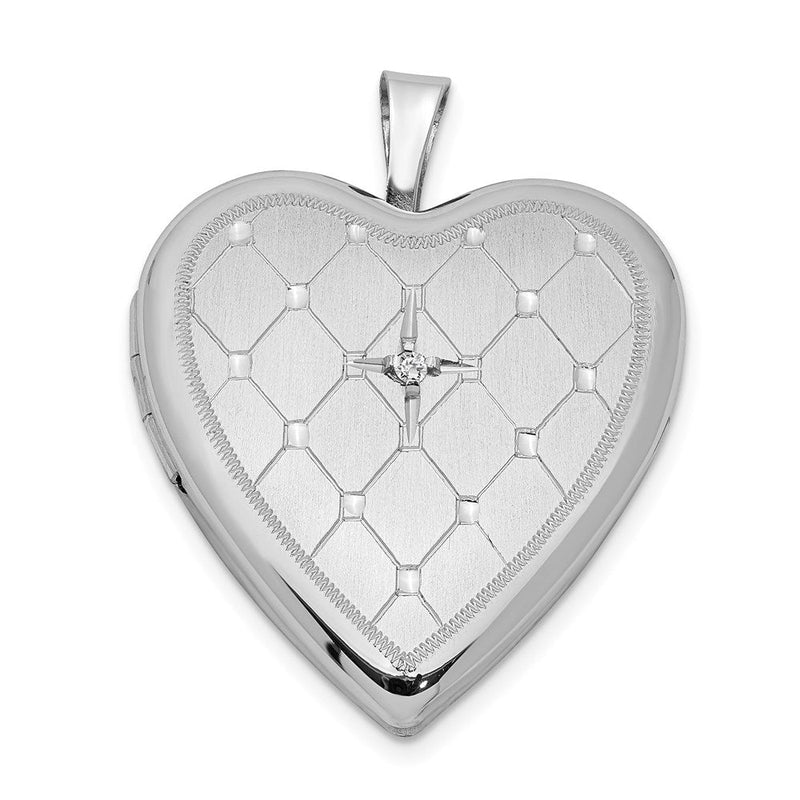 Anhänger Herz-Medaillon aus rhodiniertem Sterlingsilber, 20 mm, diamantiert, mit Diamant