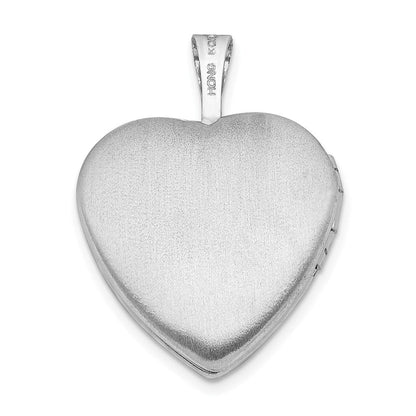 Rhodiniertes Sterlingsilber Medaillon in Herzform mit poliertem Diamant-Stern, 16 mm