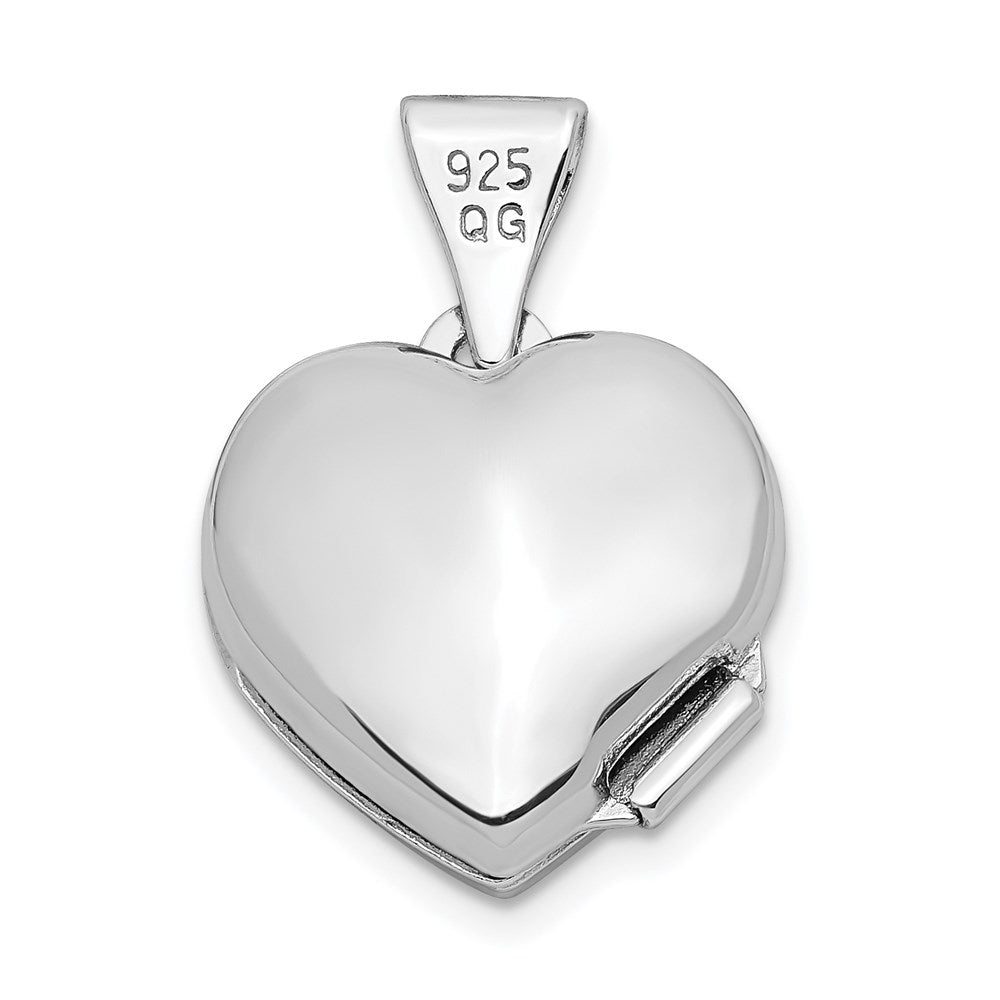 Rhodiniertes Sterlingsilber-Medaillon mit Diamanten, diamantiertes Herzdesign, 20 mm