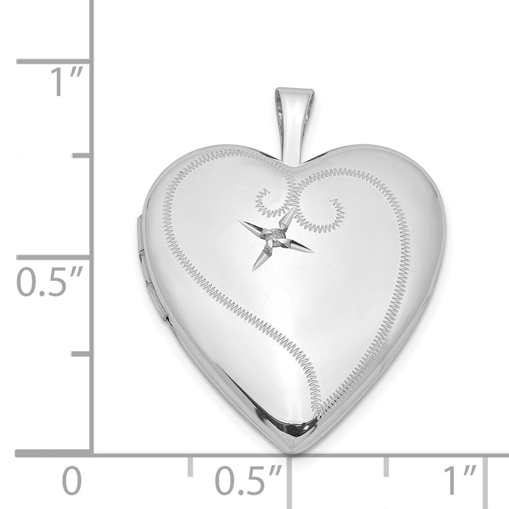 Rhodiniertes Sterlingsilber-Medaillon mit Diamanten, diamantiertes Herzdesign, 20 mm