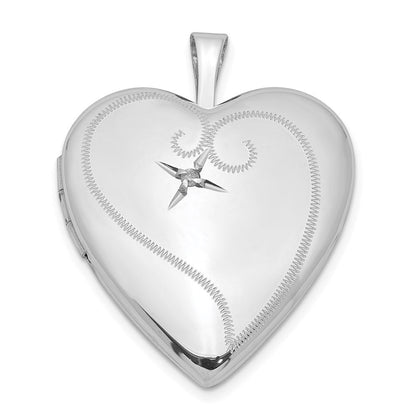 Rhodiniertes Sterlingsilber-Medaillon mit Diamanten, diamantiertes Herzdesign, 20 mm