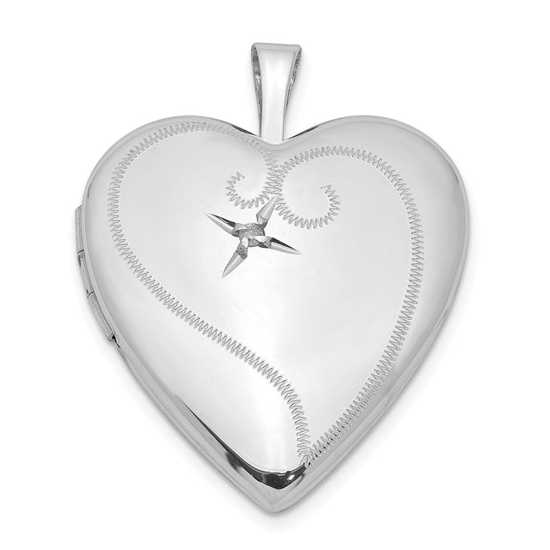 Rhodiniertes Sterlingsilber-Medaillon mit Diamanten, diamantiertes Herzdesign, 20 mm