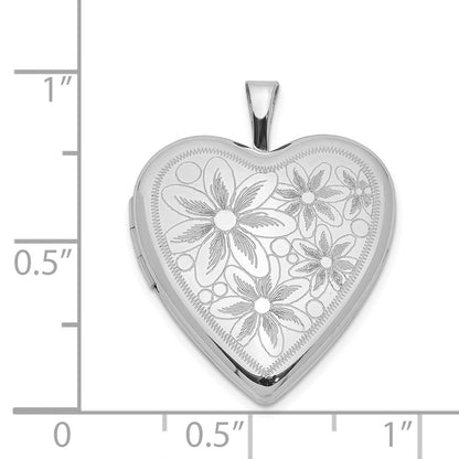 Sterlingsilber Rhodiniert 20mm Strukturiert Daisies Herz Medaillon