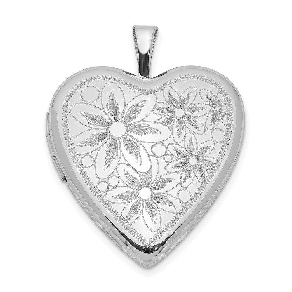 Sterlingsilber Rhodiniert 20mm Strukturiert Daisies Herz Medaillon