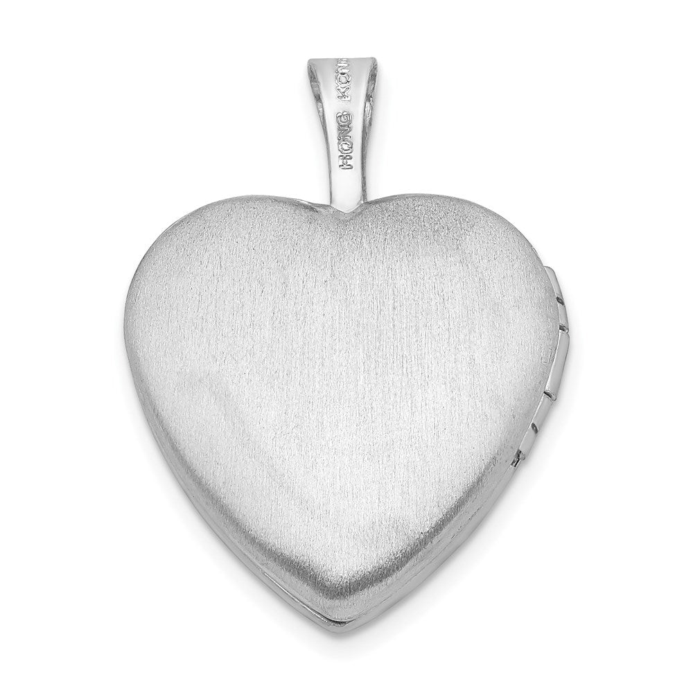 Sterlingsilber Rhodiniert Poliert/satin Diamant 16mm Diamantiert Herz Medaillon