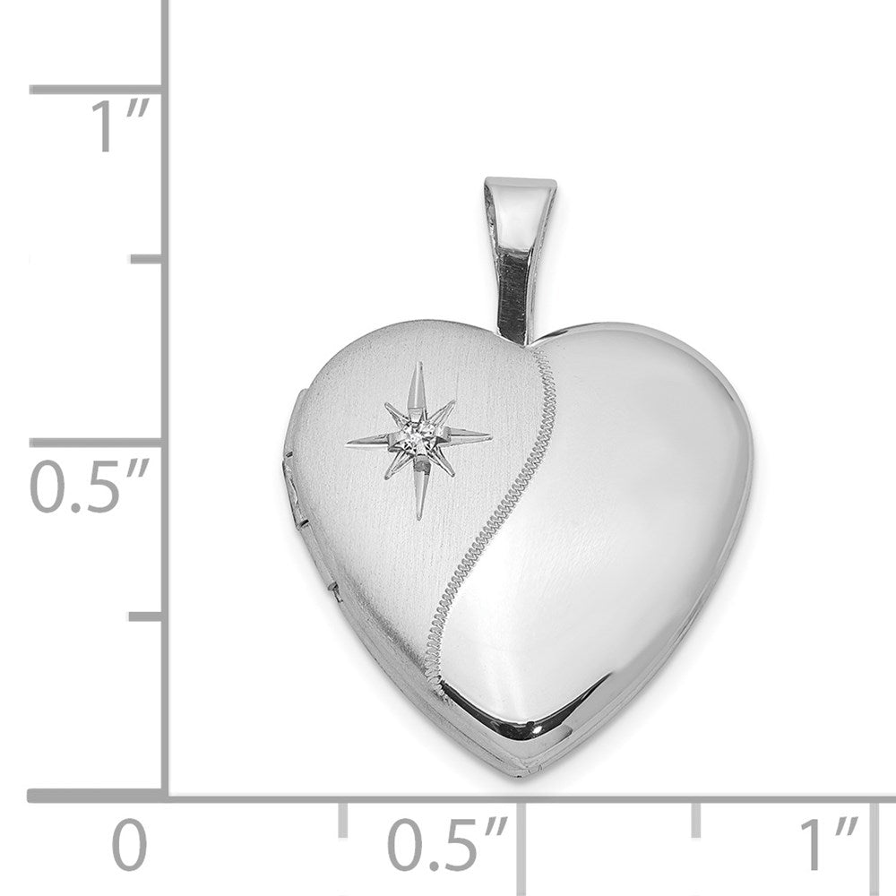 Sterlingsilber Rhodiniert Poliert/satin Diamant 16mm Diamantiert Herz Medaillon
