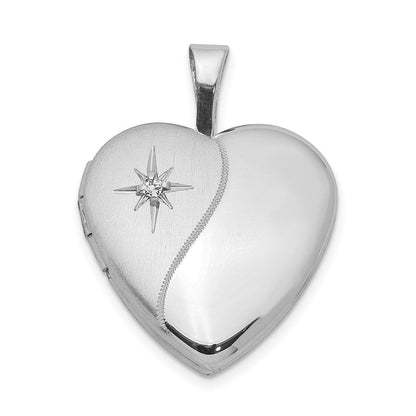 Sterlingsilber Rhodiniert Poliert/satin Diamant 16mm Diamantiert Herz Medaillon