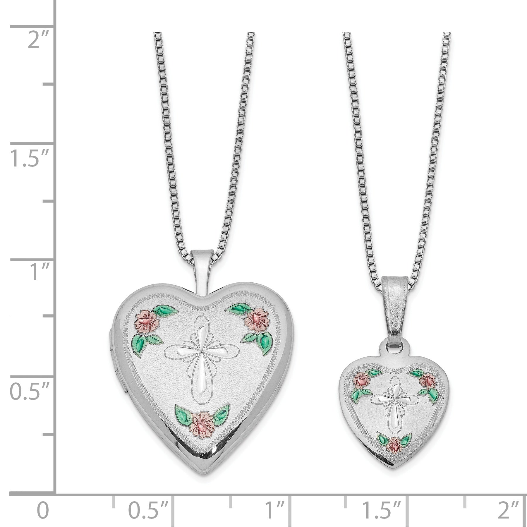 Sterlingsilber Kreuz & Blumen Emailliert Mutter 14 Zoll Tochter Medaillon/pendant Halskette Set