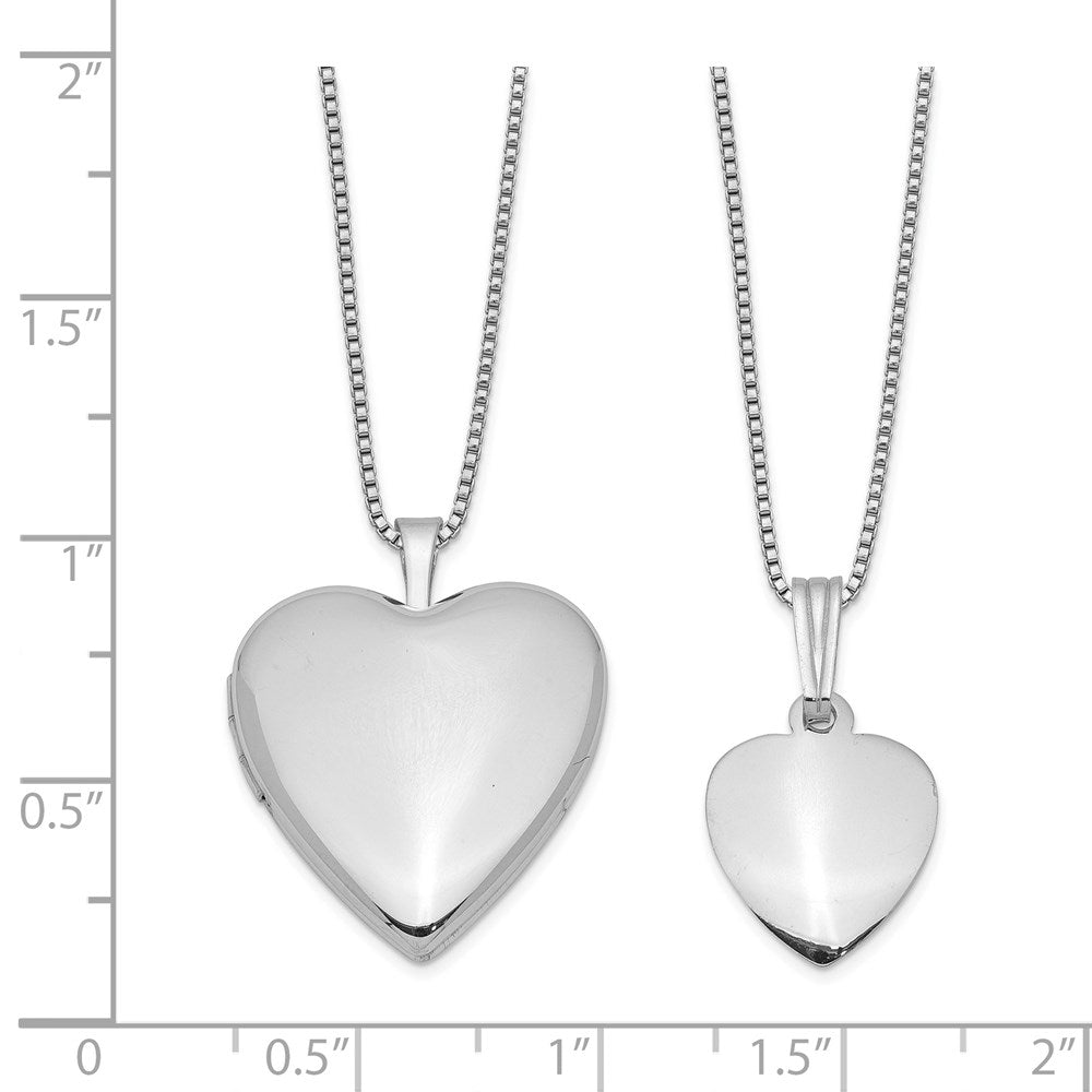 Sterlingsilber Rhodiniert Poliert & Satiniert Herz 18 Zoll Medaillon Halskette 14 Zoll Anhänger Set