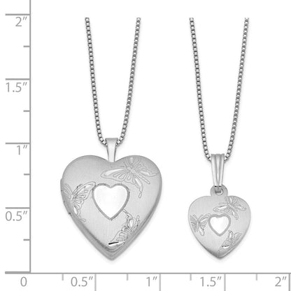 Sterlingsilber Rhodiniert Poliert & Satiniert Schmetterling Herz Medaillon Anhänger Mutter/daughter Halskette Set