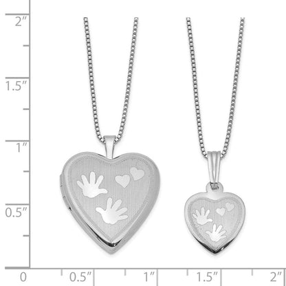 Sterlingsilber Rhodiniert Poliert & Satiniert Hand Herzen Mutter/daughter Medaillon Anhänger Halskette Set