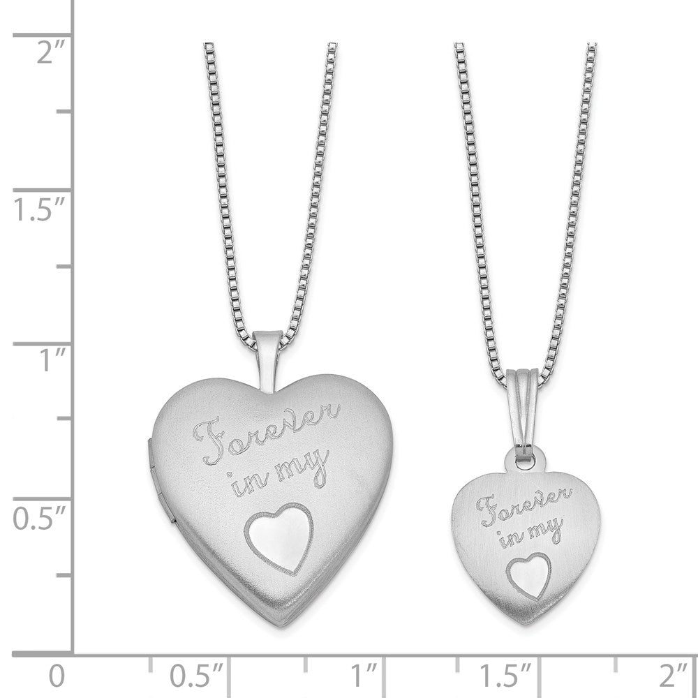 Sterlingsilber Rhodiniert Poliert & Satiniert für Immer in My Herz Mutter/daughter Medaillon/pendant Halskette Set