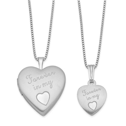 Sterlingsilber Rhodiniert Poliert & Satiniert für Immer in My Herz Mutter/daughter Medaillon/pendant Halskette Set