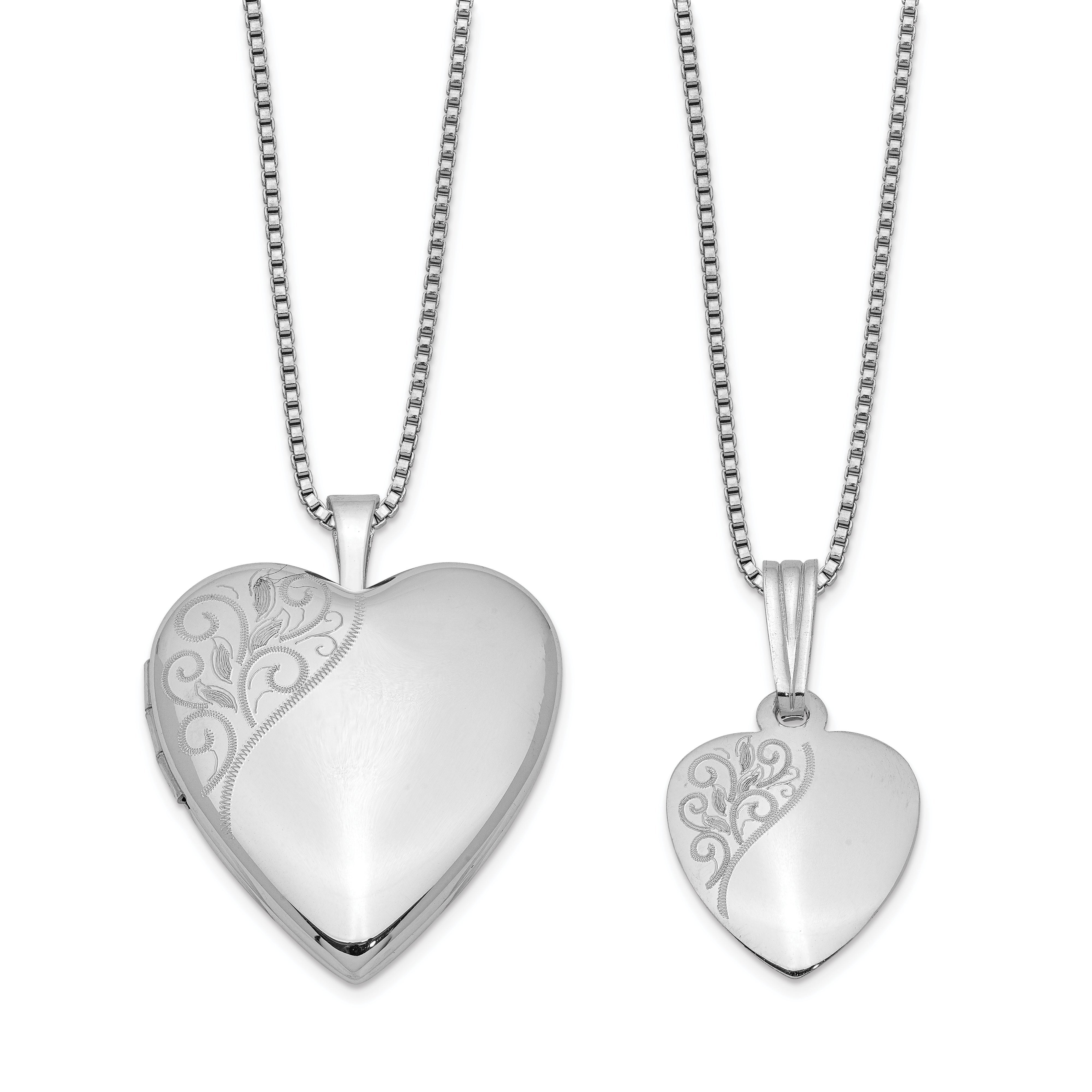 Sterlingsilber Rhodiniert Poliert Wirbel Design Mutter/daughter Medaillon/pendant Halskette Set