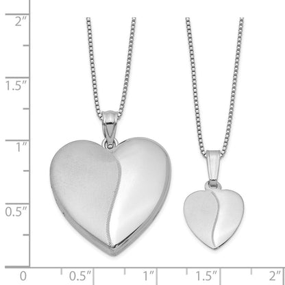 Sterlingsilber Rhodiniert Pol & Satiniert Herz Medaillon Anhänger Halskette Set