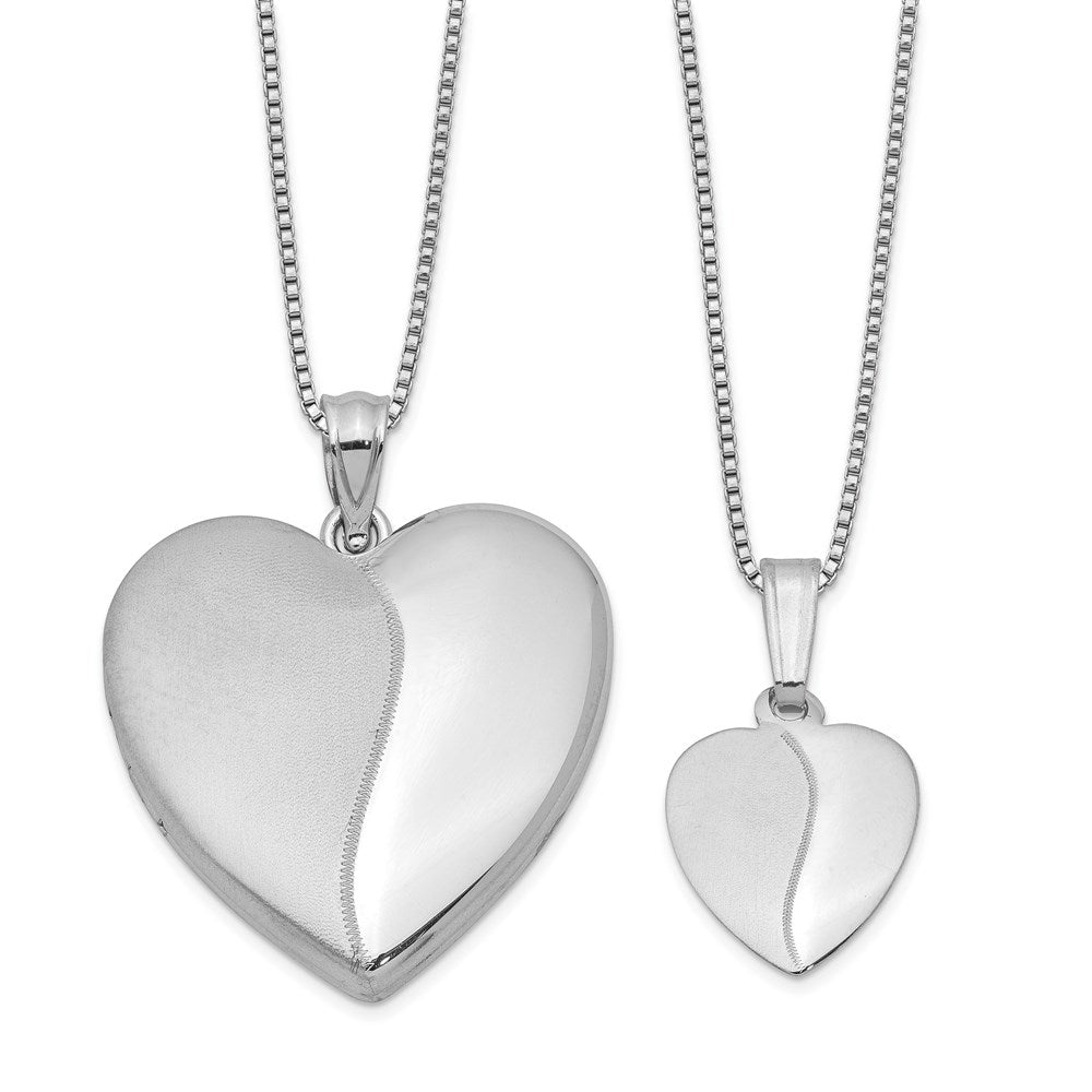Sterlingsilber Rhodiniert Pol & Satiniert Herz Medaillon Anhänger Halskette Set