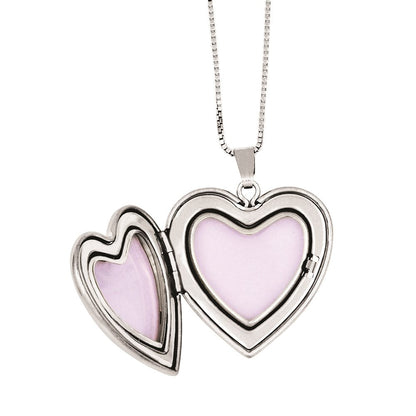 Sterlingsilber Rhodiniert Diamant Pol/satin Herz Medaillon & Anhänger Set