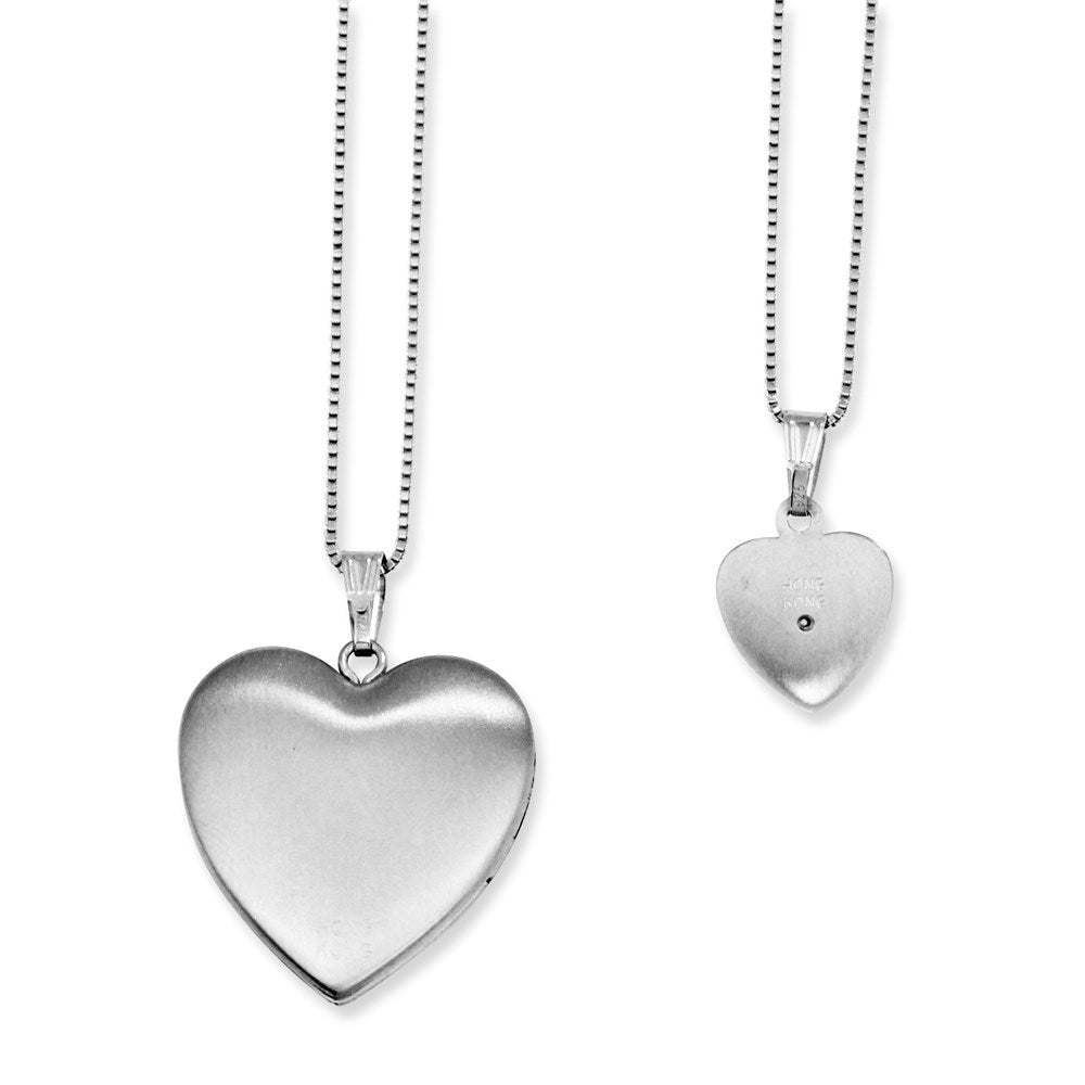 Sterlingsilber Rhodiniert Diamant Pol/satin Herz Medaillon & Anhänger Set