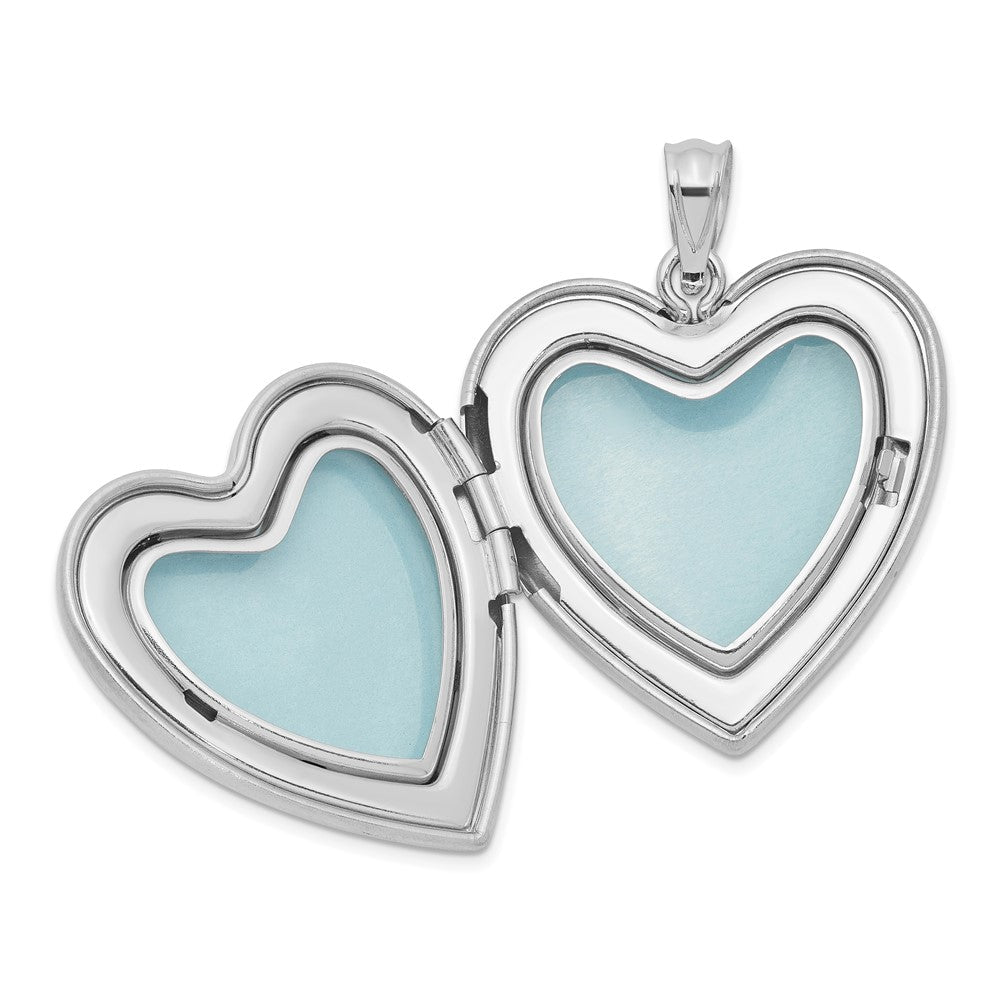 Sterlingsilber Rhodiniert Diamant Pol/satin Herz Medaillon & Anhänger Set