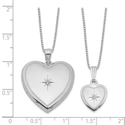 Sterlingsilber Rhodiniert Diamant Pol/satin Herz Medaillon & Anhänger Set
