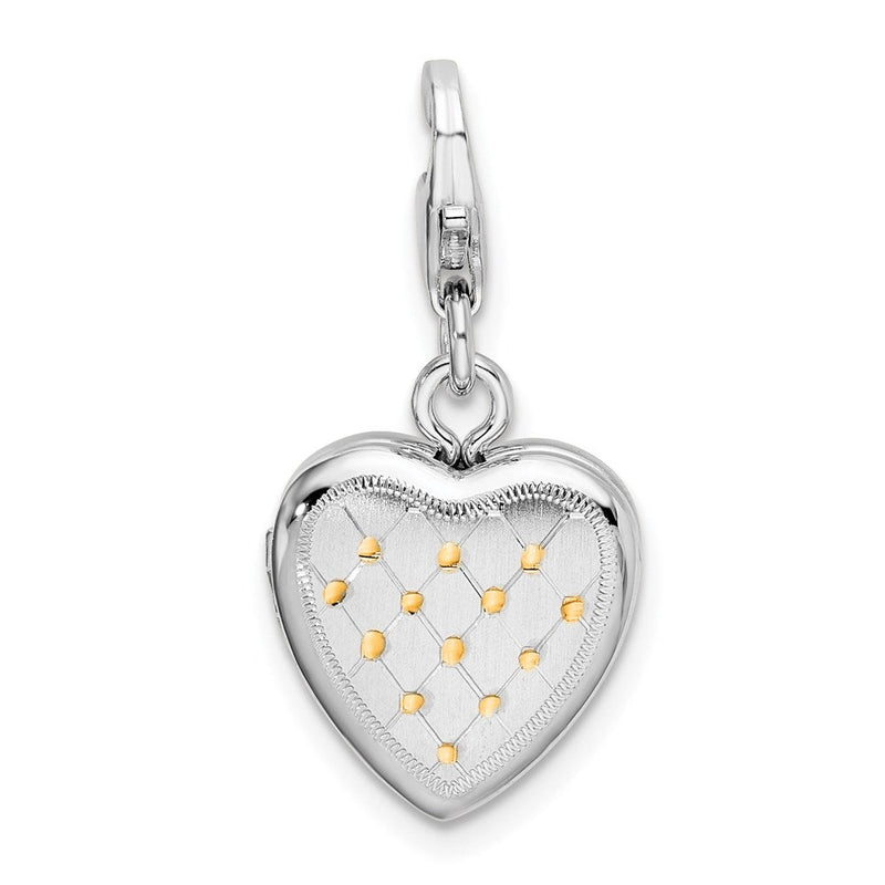 Sterlingsilber Vergoldet Gemustert Karabinerverschluss 12mm Herz Medaillon