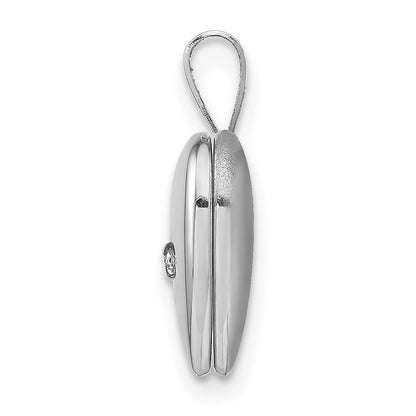 Sterlingsilber rhodiniertes Herz-Medaillon mit Diamanten, poliert, 12 mm