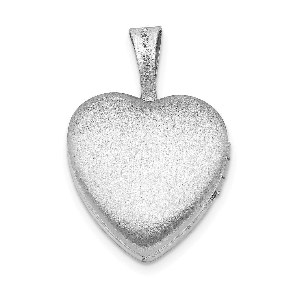 Sterlingsilber rhodiniertes Herz-Medaillon mit Diamanten, poliert, 12 mm