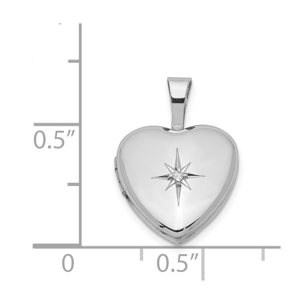 Sterlingsilber rhodiniertes Herz-Medaillon mit Diamanten, poliert, 12 mm